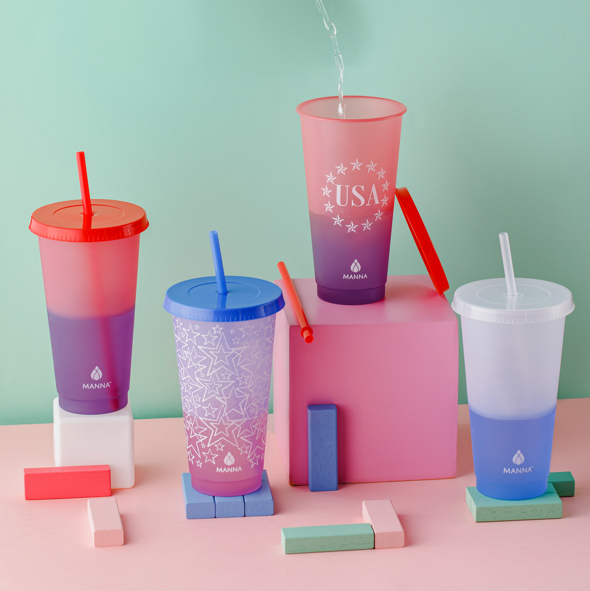 4PK 24 oz Patriotic Color Changing Cups