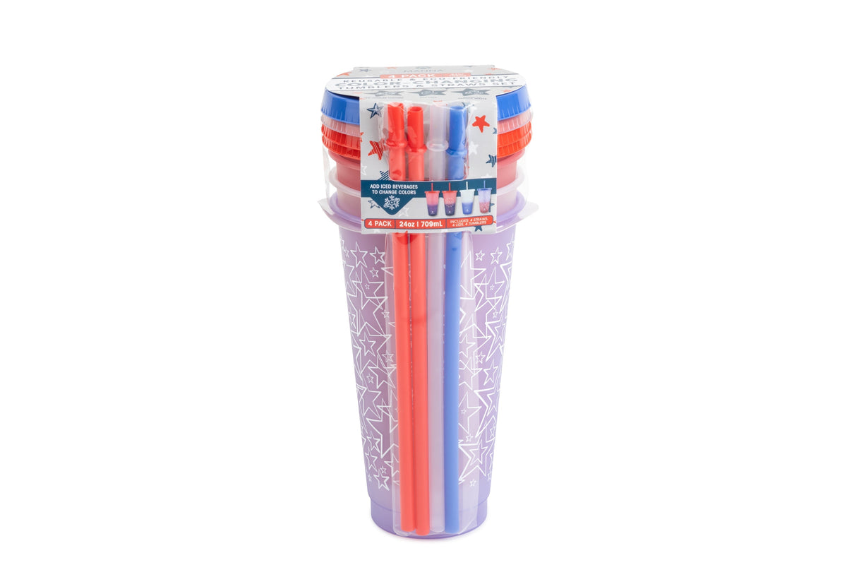 4PK 24 oz Patriotic Color Changing Cups